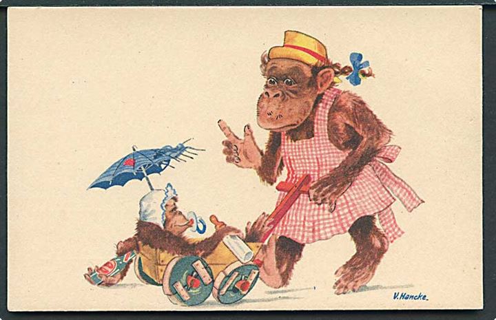 V. Hancke: Gorillaen kører tur med barnevognen. Hancke u/no.