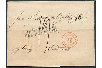 1841. Francobrev med indhold dateret Plön d. 27.5.1841 til Bordeaux. Påskrevet Freÿ Hamburg med stempel DANEMARCK PAR HAMBOURG og T.T.R4.