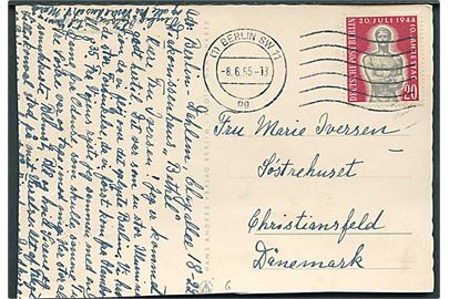 Berlin. 20 pfg. single på brevkort (BEA Airspeed Ambassador i Berlin Zentralflughafen) fra Berlin d. 8.6.1955 til Christiansfeld, Danmark.  