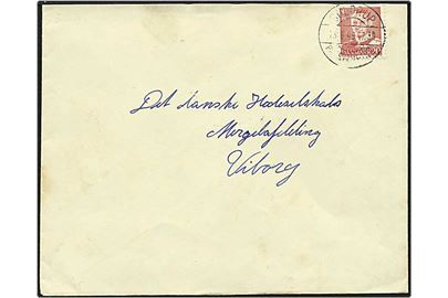 20 øre rød Fr. IX, beklippet for oven, på brev fra Suldrup d. 13.6.1949 til Viborg. Suldrup / pr. Støvring pr.stempel.