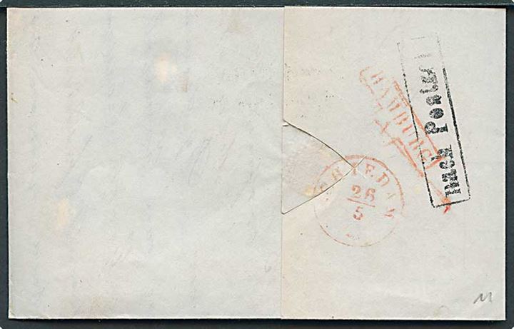 1850. Francobrev fra Helsingør d. 20.5.1850 via Hamburg d. 24.5.1850 til Schiedam, Holland. 