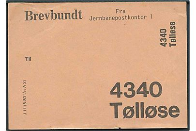 Brevbundt J11 (5-80 1/25 A2) fra Jernbanepostkontor 1 til 4340 Tølløse.