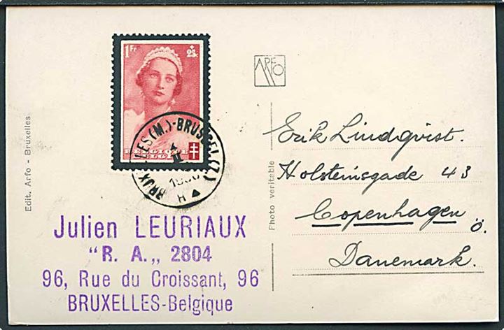 1 fr. Dr. Astrid sørge udg. på brevkort fra Bruxelles d. 4.2.1936 til København, Danmark.