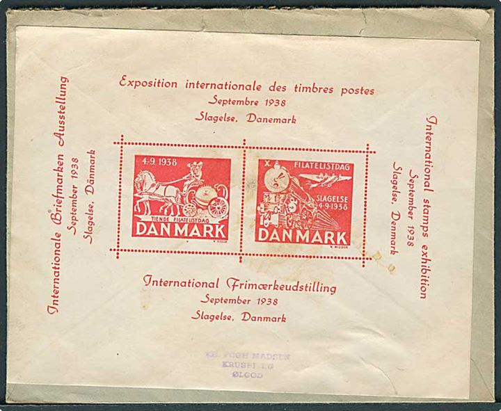 10. Filatelistdag Udstillingsmærke i miniblok på bagsiden af ufrankeret brev til Skive.