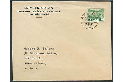 60 aur Erhverv single på brev fra Reykjavik d. 10.11.1951 til Glenbrook, USA.
