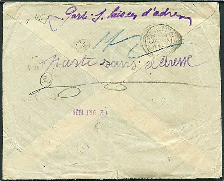 10 øre grøn og 10 øre brun (2) Bølgelinie på underfrankeret brev fra København d. 11.9.1931 til Paris, Frankrig. Påsat fransk 60 c. Portomærke i parstykke