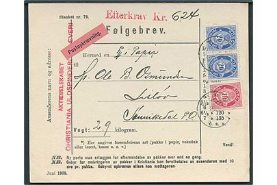 10 øre og 20 øre (par) Posthorn på adressebrev for pakke med opkrævning fra Lynge 1910 til Lislöv.