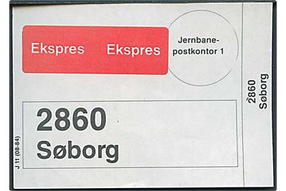 Brevbundt vignet for ekspres fra Jernbanepostkontor 1 til 2860 Søborg.