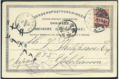 10 øre Våben på brevkort fra Kjøbenhavn d. 14.7.1904 via Tokyo til Yokohama, Japan.