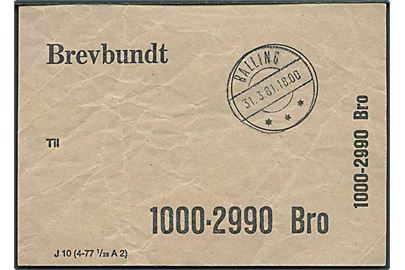 Brevbundt J10 (4-77 1/25 A2) fra Balling d. 31.3.1981 til 1000-2990 Bro.