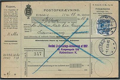 20 øre Chr. X med perfin N.L. på retur postopkrævning fra Nordisk Livsforsikrings-Aktieselskab af 1897 i Kjøbenhavn d. 4.1.1916 til Holbæk.