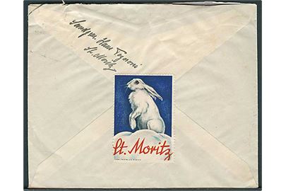 20 c. på brevkort fra St. Moritz Dorf d. 9.1.1932 til Luzern. På bagsiden eitket: St. Moritz med snehare.