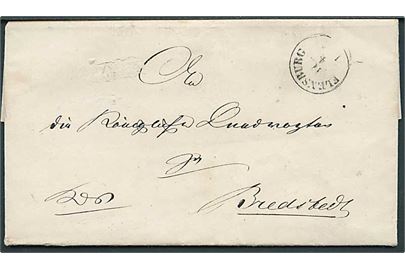1851. Ufrankeret tjenestebrev mærket KdS med antiqua Flensburg d. 14.4.1851 til Bredstedt.