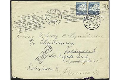10 aur blå på skibsbrev fra Reykjavik, Island, d. 27.3.1938 til København. Skibsbrief rammestempel.