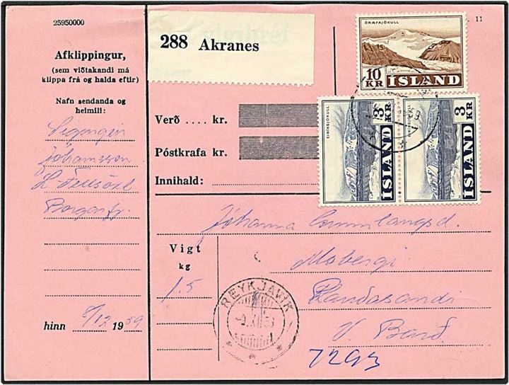 16 kr. porto på adressebrev fra Reykjavik, Island, d. 9.12.1959.