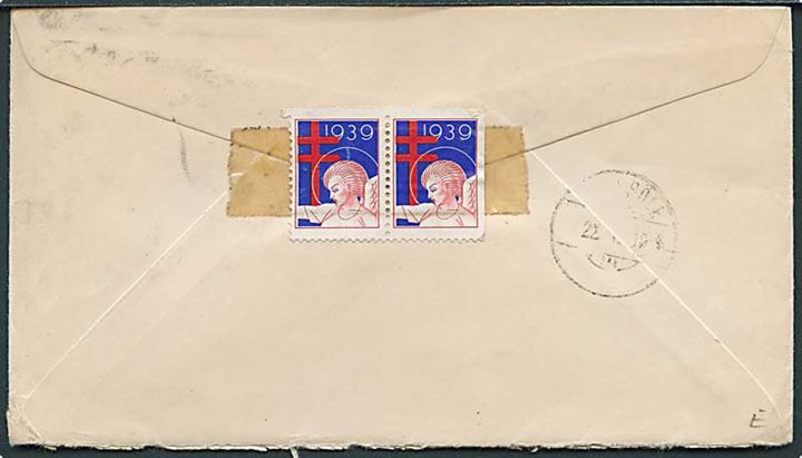 5 cents frankeret brev fra Philadelphia d. 14.12.1939 til Svortsmara, Pälsböle, Åland, Finland. Passér stemplet af den finske censur.