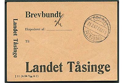 Brevbundt vignet J11 (4-54 1/25 A2) med bureaustempel Odense - Svendborg T.218 d. 21.2.1967 til Landet Tåsinge.