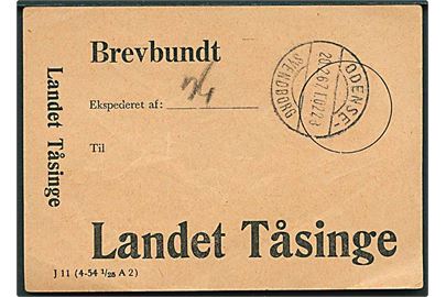 Brevbundt vignet J11 (4-54 1/25 A2) med bureaustempel Odense - Svendborg T.228 d. 20.2.1967 til Landet Tåsinge.