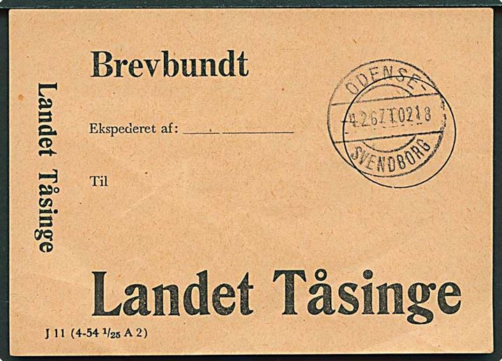Brevbundt vignet J11 (4-54 1/25 A2) med bureaustempel Odense - Svendborg T.218 d. 4.2.1967 til Landet Tåsinge.