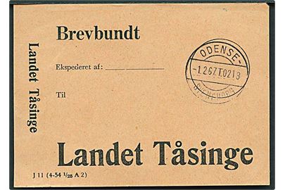 Brevbundt vignet J11 (4-54 1/25 A2) med bureaustempel Odense - Svendborg T.218 d. 1.2.1967 til Landet Tåsinge.