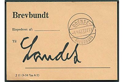 Brevbundt vignet J11 (4-54 1/25 A2) med bureaustempel Odense - Svendborg T.218 d. 4.4.1967 til Landet Tåsinge.
