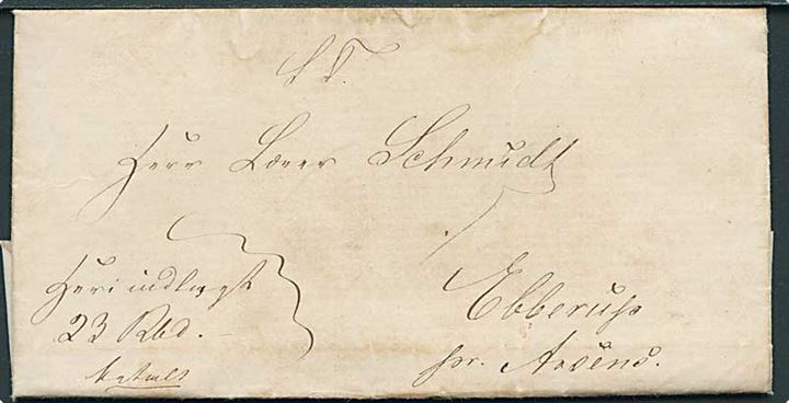 1859. Privatbefordret værdibrev med langt indhold dateret Millinge d. 12.5.1859 til Ebberup pr. Assens. Påskrevet: Heri indlagt 23 Rdl. / Betalt.