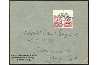 15+5 øre rød Dybbøl Mølle på brev fra København d. 28.9.1955 til Viborg.