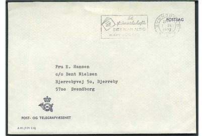 Postsag fra Svendborg d. 7.12.1972 til Bjerreby pr. Svendborg. Indeholder: Meddelelse om en postforsendelse indeholdende cigaretter. (40 stk. i brev fra Sdr. Strømfjord).