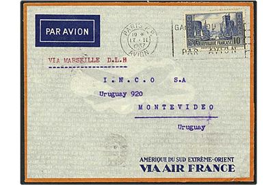 10 frank blå på luftpost brev fra Paris, Frankrig, d. 17.2.1937 til Uruguay.