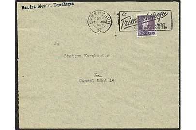 10 øre violet Chr. X på lokalt sendt brev fra København d. 7..8.1943. Mar. Int. Dienstst. Kopenhagen liniestempel.