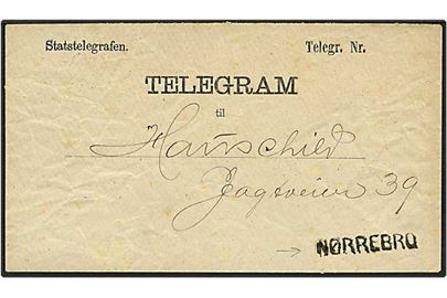 Telegram fra statstelegrafen på Nørrebro. Nørrebro liniestempel.