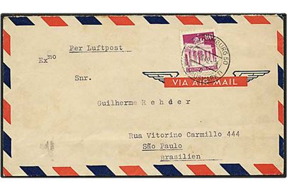 80 pfennig rødlilla singelfrankatur på luftpost brev fra Hamburg, Tyskland, d. 31.10.1949 til Sao Paulo, Brasilien.