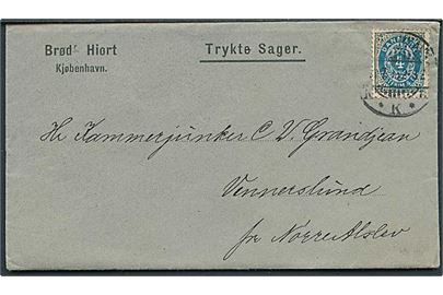 4 øre Tofarvet omv. rm. på tryksag fra Kjøbenhavn d. x.7.1896 til Vennerslund pr. Nørre Alslev.