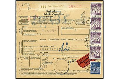 9 mark på adressekort fra Aachen, Tyskland, d. 25.3.1969 til Antwerpen, Belgien.
