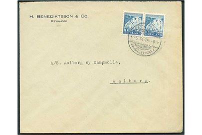 10 aur Dynjandi i parstykke på brev fra Reykjavik d. 5.9.1936 til Aalborg, Danmark.