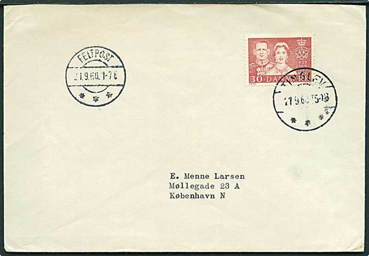 30 øre Sølvbryllup på brev stemplet Tinglev d. 21.9.1960 og sidestemplet Feltpost d. 21.9.1960 til København.