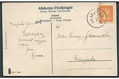 3 aur Chr. IX på lokalt brevkort (Joh. Josefsson) stemplet Isafjördur d. 1.1.1908.