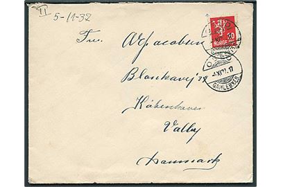 20 øre Løve på brev fra Oslo d. 4.11.1937 til Valby, Danmark. Under frankering liniestempel: M/S Afrika.
