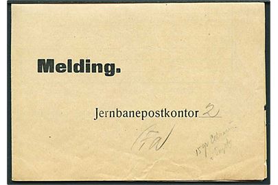 Melding til Jernbanepostkontor 2 - formular A.2003 10/37 (A4) med bureaustempel Fredericia - Struer T.346 d. 26.1.1941.