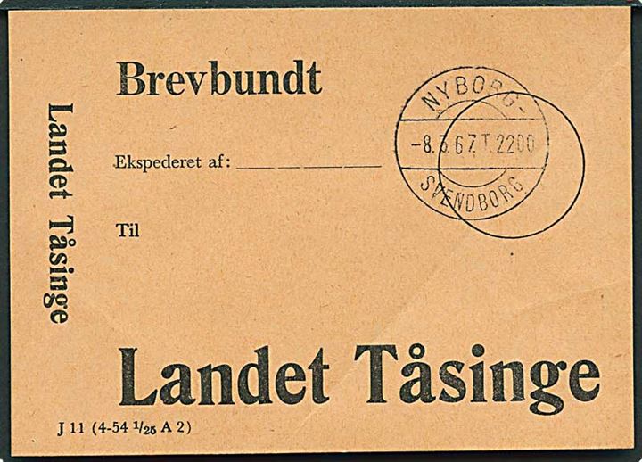 Brevbundt J11 (4-54 1/25 A2) med bureaustempel Nyborg - Svendborg T.2200 d. 8.3.1967 til Landet Tåsinge.