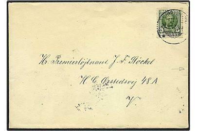 5 øre grøn Fr. VIII på lokalt brev fra Nationalmuseet 1. afdeling København d. 20.4.1907.