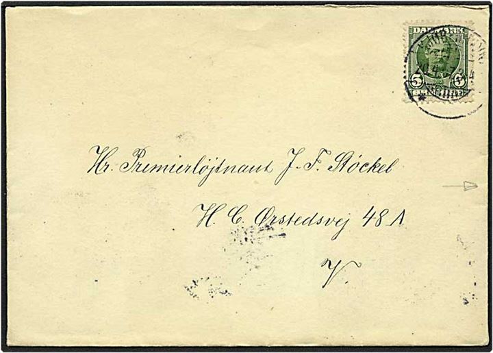 5 øre grøn Fr. VIII på lokalt brev fra Nationalmuseet 1. afdeling København d. 20.4.1907.