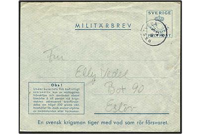 Svensk mititærbrev fra Hästveda d. 6.3.1947 til Eslöv.