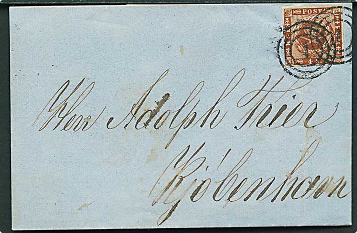 4 sk. 1858 udg. på dampskibsbrev fra Aalborg annulleret med nr.stempel 1 og på bagsiden sidestemplet Kiøbenhavn d. 28.7.1863 til Kjøbenhavn.