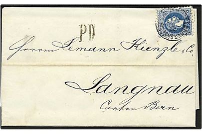 10 kr. blå på brev fra Wien, Østrig, til Bern, Schweiz, d. 31.7.1873.