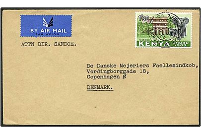 1'30 shilling grøn på luftpost brev fra Nairobi, Kenya, d. 5.6.1966 til København.
