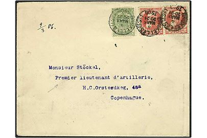 25 centimes på brev fra Bruxelles, Belgien, d. 5.3.1906 til premierløjtnant ved artilleriet i København.