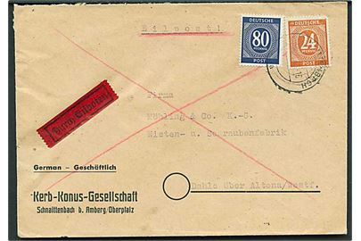 4 pfg. og 80 pfg. på ekspresbrev fra Schnaittenbach 1946 til Dahle.