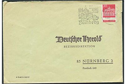 30 pfg. Brandenburger Tor automatmærke med skæv afskæring på brev fra Bamberg d. 11.12.1967 til Nürnberg.