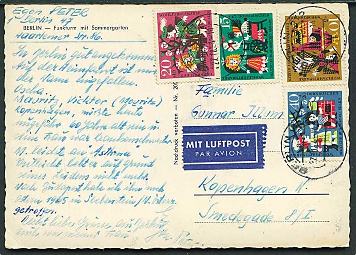Berlin. Komplet sæt Tornerose på luftpost brevkort fra Berlin d. 27.10.1964 til København, Danmark.